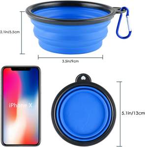 Yongli mangkuk silikon untuk anjing, mangkuk silikon dapat dilipat dengan mangkuk untuk makanan kucing kecil, mangkuk perjalanan portabel pemberi makan air, Tag ID hewan peliharaan - Product Image 2