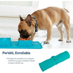 Comederos Portátiles para Mascotas Bluelander, Bolsa de Viaje Verde Antideslizante con 2 Tazones Verdes Sólidos a Prueba de Fugas para Perros y Gatos - Product Image 4