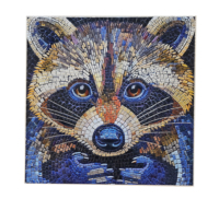 Impresión UV Metal en relieve decoración de pared 3D mapache mosaico Animal arte Panel para la decoración de la sala de estar del hogar