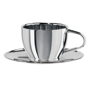 Juego pulido brillante de cuatro tazas de té de acero inoxidable, platillo y cuchara para el hogar, hotel y restaurante, taza de té para servir - Product Image 3