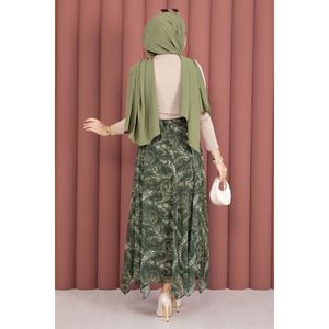 Khaki Asymmetrical Cut Chiffon <b>Skirt</b> Shawl Pattern Soft Breathable Straight Pencil Wrap Styles Digital Printed Natural Waistline - Product Image 6