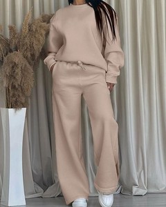 ชุดวอร์มผ้าฝ้ายออร์แกนิค2ชิ้นชุดวอร์มคอกลมของผู้หญิงชุดวอร์มลำลองออกแบบได้ตามที่ต้องการ - Product Image 2