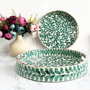 Plateau de service en nacre de luxe plateau décoratif en incrustation de perles fait à la main élégant multi-usages cuisine salle à manger cadeau divertissant - Product Image 1