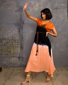 ชุดชายหาดมัดย้อมผ้าเรยอนหลากสีและมีสไตล์สำหรับผู้หญิงเดรสยาวแขนสั้นชุดเดรสชายหาดแต่งพู่ฤดูร้อนและชุดเดรสชายหาด - Product Image 4