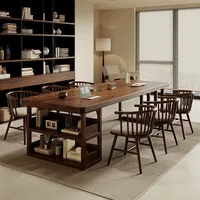 Table de bureau de style médiéval haut de gamme et de luxe léger, table à thé en bois massif, table basse de salon, table à manger