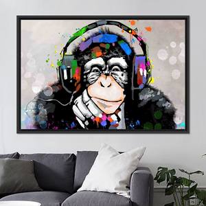 Vibrant Monkey Tempered Glass Wall Art: Printed Canvas <b>Decor</b>,BLACK FRAMED CANVAS - Product Image 1