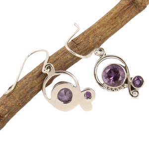 Pendientes de piedras preciosas de amatista, pendientes de perlas redondas de Plata de Ley 925 sólida para mujeres y niñas, pendientes colgantes de plata, plata - Product Image 4