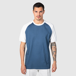 Two Tone Thick Collar Tagless Blank T <b>Shirt</b> For Men Cotton Heavy Ringer Tshirt Raglan Sleeve Round Neck <b>Patchwork</b> T-<b>shirt</b> - Product Image 1