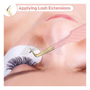 Ensemble de pinces à cils de Volume Premium 2 pièces pointe en fibre Volume à 45 degrés et pince à épiler d'extension de cils d'isolation incurvée couleur personnalisée - Product Image 6