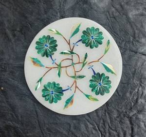 Handcrafted White <b>Marble</b> Inlay Tea Coasters Set Of 6 Natural Stone Crystal Drink Coasters - Product Image 5