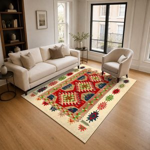 Tapis RUGS DEPOT LXDP-0163 en gros, rouge bordeaux, style bohème tribal, imprimé numériquement, lavable en machine, en chenille, antidérapant - Product Image 2