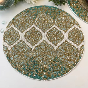 <b>Beaded</b> <b>Placemat</b> Handmade Charger Luxury Dining Holiday Decor Unique Piece Housewarming MS Handicraft Non-Slip - Product Image 1