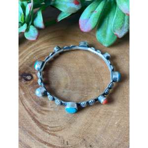 Chimney Butte Multi-Stone & Sterling Silver Cuff Bracelet Fashionable Stone & Silver Bangle for Women - Product Image 1