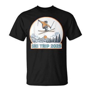 T-shirt unisexe pour adultes, manches courtes, col rond, pour voyage au ski 2025, chemise assortie pour vacances en famille - Product Image 2