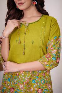 <b>Women</b> Green Floral Printed <b>Kurta</b> Pant <b>Set</b> Stylish Indian Ethnic Wear - Product Image 4