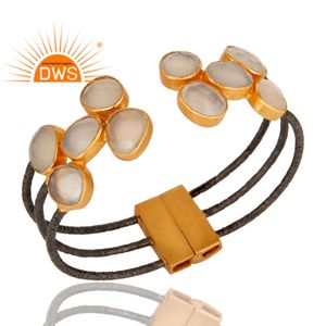 Nueva Pulsera de Latón Chapada en Oro, Joyería de Moda, Proveedor de Joyería, Pulsera de Calcedonia Blanca, Colección Clásica - Product Image 4