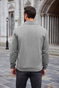 MOQ 50 Sudadera de media cremallera para hombre Sudadera de polo informal de manga larga con cremallera de cuarto para hombre Suéteres de cuello simulado ajustados con bolsillo - Product Image 3