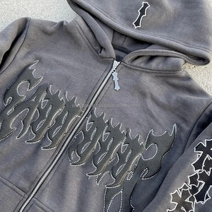 Ensemble pantalon de survêtement et sweat à capuche évasés pour hommes, survêtement unisexe, imprimé bouffant, strass, sweat à capuche zippé, pantalon de survêtement évasé - Product Image 2