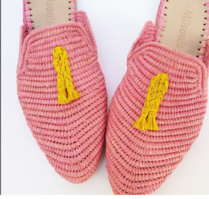 Raffia รองเท้าแตะแฮนด์เมดสีชมพูฤดูร้อนรองเท้าแตะ Raffia ปรับแต่งตามหลักมอโรแคนธรรมชาติโลฟเฟอร์ - Product Image 2