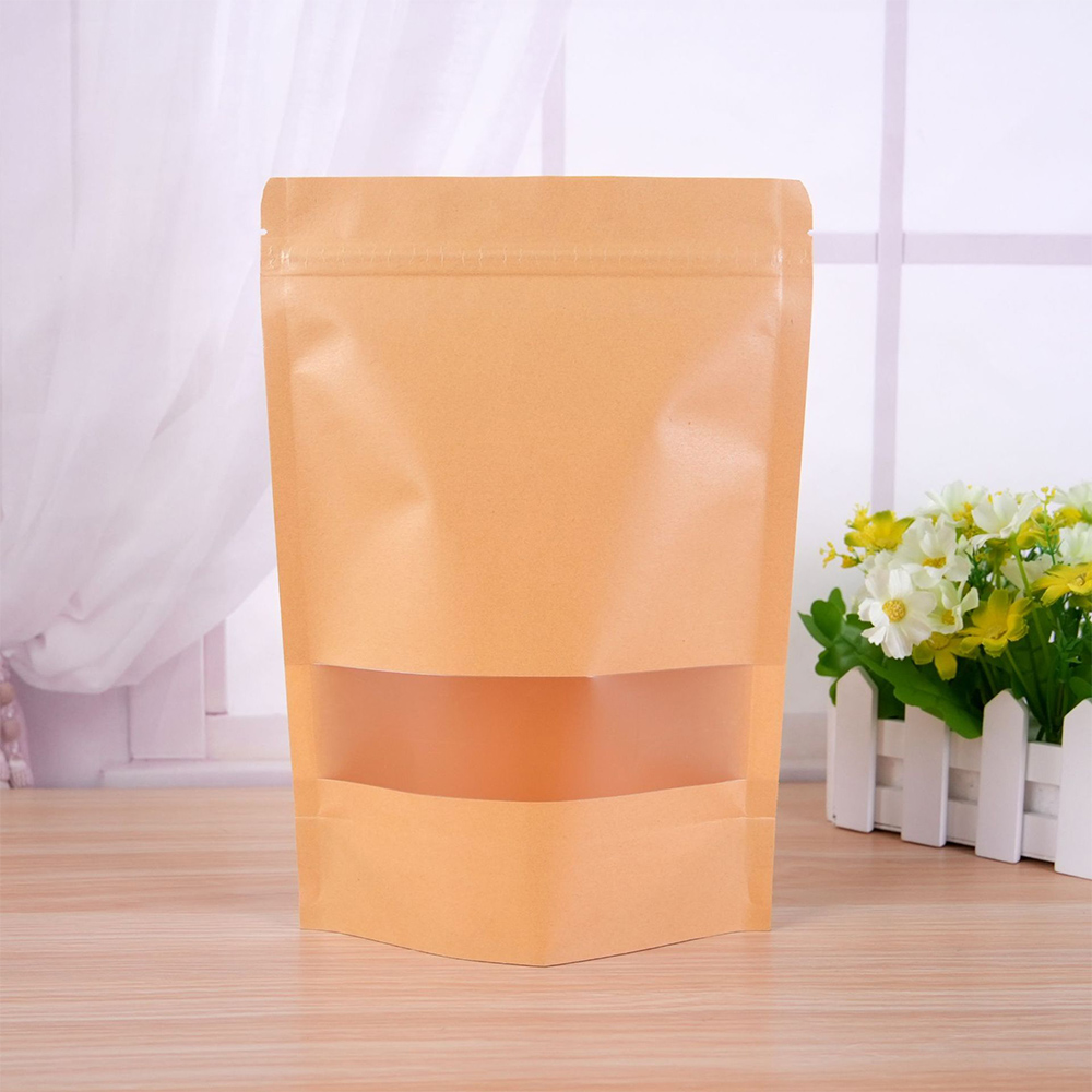 Custom Biodegradable Kraft Paper + PET + PE Food Grade Ziplock Bag Reusable Kraf Paper Packaging with Zipper Lock and Paper Bag