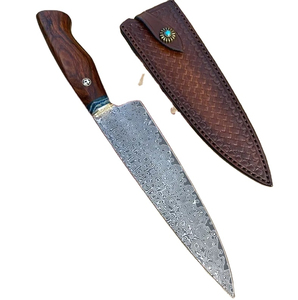 Couteaux de chef en acier damas avec manche en bois confortable personnalisé fait à la main droite style industriel écologique va au lave-vaisselle - Product Image 1