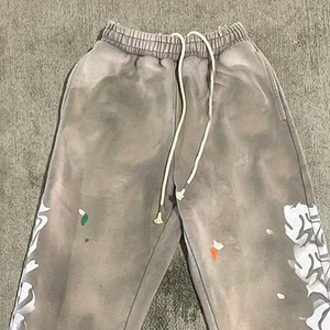 กางเกงวอร์มขาบานสำหรับผู้ชายผ้าฟลีซแอซิดผ้าคอตต้อนปักลายโลโก้แบบวินเทจขายดี - Product Image 2