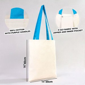 Turquoise Handles 100% Cotton Canvas <b>Purse</b> <b>Medium</b> Size-14 X 16 Inches 10 oz for Daily Use Advertising Foods Heat Transfer - Product Image 4