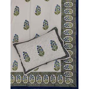 Hand Block Printed King Size 100% Cotton Double Bedsheet Pillow Cover Eco-Friendly Floral <b>Comforter</b> <b>Set</b> for Home 3 Pcs <b>Set</b> - Product Image 1