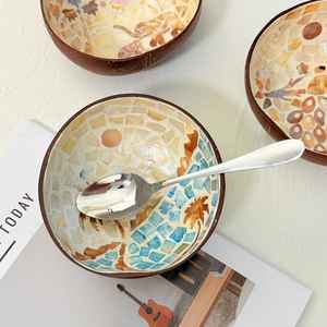 Bol en coque de noix de coco fait à la main, écologique, durable, réutilisable, passe au lave-vaisselle, kit pour la vaisselle de cuisine et la salle à manger - Product Image 5