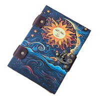 Journal relié à couverture rigide imprimé soleil avec fermeture métallique et sangles en cuir 7 pouces X 5 pouces 100 pages