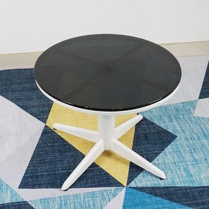 SFBT012- Modern Style <b>White</b> Painted 4-Seater Round Pedestal Sofa <b>Table</b> with Black Tempered Glass Top - Product Image 2