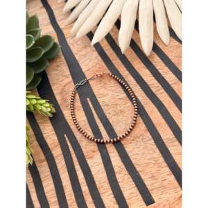 Vintage Bohemian 3mm <b>Copper</b> Beaded Bracelet Gold Plating Navajo Strung Christian Jewelry Featuring Zircon Pearl Diamond - Product Image 2