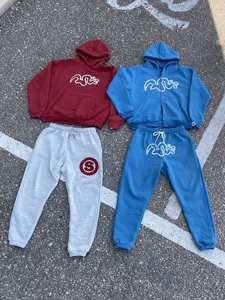 ชุดวอร์มผ้าคอตตอนสำหรับผู้ชายชุดออกกำลังกายผ้า100% มีฮู้ดสีพื้นผลิตแบบมืออาชีพ - Product Image 4