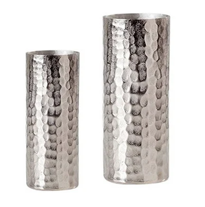 Floreros elegantes para el hogar, Hotel, restaurante, jarrones, alto brillo, acabado en plata, flores de fondo martillado, macetas, jarrones de Metal - Product Image 1