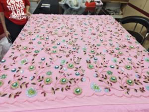 Women's Breathable Pink <b>Yellow</b> Beaded Net Fabric Embroidered Tricot Material for Evening Parties Weddings and Partywear Dresses - Product Image 5