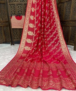 Sari en soie FANCY DOLA avec travail Zari Meenakari, blouse non cousue, multicolore, pour fêtes et occasions spéciales, prix de gros, design moderne, ethnique - Product Image 2