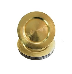 Assiettes de présentation rondes en acier inoxydable martelé doré brillant pour mariage, fête, vaisselle de table - Product Image 5