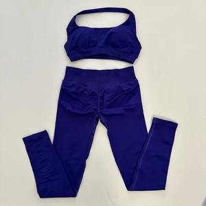 ฮิสเทลโล่ชุดกีฬา2ชิ้นสำหรับผู้หญิงบราโยคะไร้ตะเข็บระบายอากาศสีพื้นเอวสูงกางเกงขาสั้นสำหรับยิม - Product Image 2