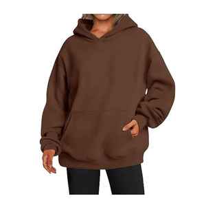 Women's Winter Velour 100% Cotton <b>Long</b> Sleeve Hooded <b>Sweatshirt</b> Oversized Custom Blank Designer Front Drop Shoulder Pullover - Product Image 4