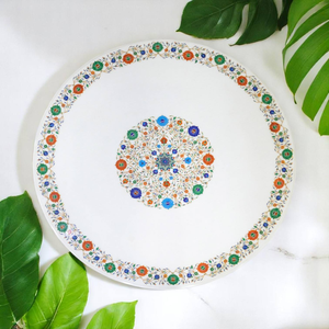 <b>White</b> Marble <b>Coffee</b> <b>Table</b> Top Semi Precious Multi Inlay Handmade Centerpiece Luxury Home Interior - Product Image 1