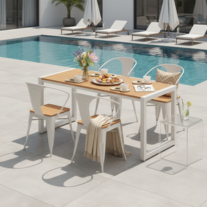 Ensemble <span class=keywords><strong>de</strong></span> table <span class=keywords><strong>et</strong></span> chaises rondes d'extérieur personnalisées en plastique <span class=keywords><strong>et</strong></span> bois pour restaurant commercial <span class=keywords><strong>et</strong></span> balcon – Vente en gros - Product Image 4