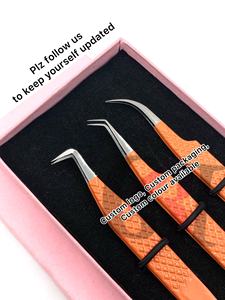 Pince à cils en acier inoxydable à pointe argentée, revêtement en poudre orange, pour extensions de cils, instrument de beauté - Product Image 3