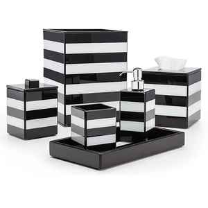 Ensemble d'accessoires de salle de bain couleur noir/blanc en résine poly pour la décoration intérieure à bas prix pas cher en Inde - Product Image 1