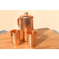 Carafe à eau en cuivre martelé de qualité supérieure avec 2 gobelets, style classique, écologique, avec poignée et couvercle, logo personnalisé, pour fêtes, en stock, Crescent