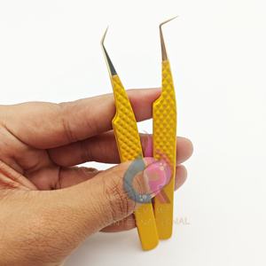 Mango de agarre de diamante con punta dorada de Color amarillo, pinzas de 90 grados para Mega pestañas, pinzas de acero inoxidable de 45 grados para aislamiento - Product Image 1