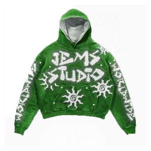 Sweat-shirts unisexes de haute qualité, légers, délavés à l'acide, teints en uni, personnalisés avec un logo brodé, des strass et des patchs - Product Image 4