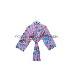 Kimono Relax and Unwind con cuello en V hecho con tela de algodón 100%, diseño simple y estampado floral para ropa informal para aliviar el estrés - Product Image 2