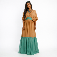 Robe Courte Décontractée à Franges avec Découpes Latérales, Manches Longues en Maille Smockée, Taille Naturelle Drapée, Motif Floral, 100% Coton