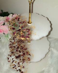 Artículos de cocina elegantes de calidad superior Servidor de pastel de taza de epoxi estructurado Material de resina de pétalos de rosa secos reales fascinantes - Product Image 6