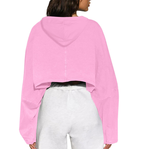 Sudaderas con capucha de lana estilo pulóver para mujer Sudaderas con capucha recortadas con logotipo personalizado de Hip Hop de gran tamaño para mujer en MOQ bajo - Product Image 2